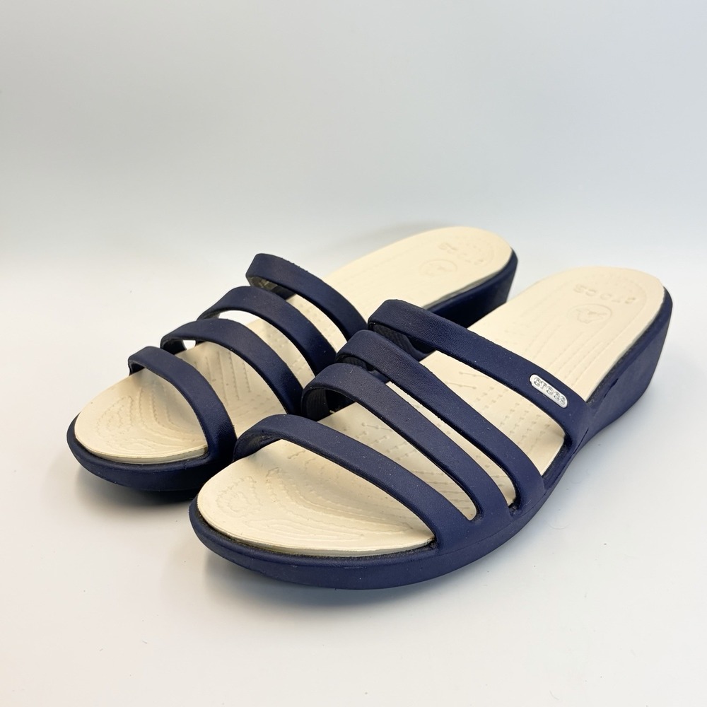 Crocs Rhonda Women's Size 10 Navy Strappy Sandals Wedges Slip On